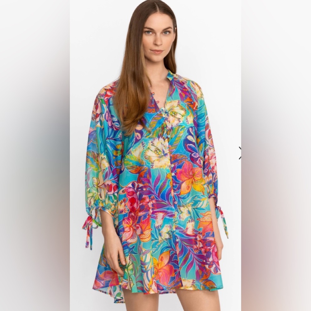 Johnny Was Multicolor Floral Swim Coverup